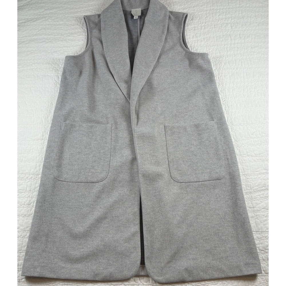 Joie Longline Duster Sweater Vest Gray Shawl Collar Pockets XL Cardigan Layering